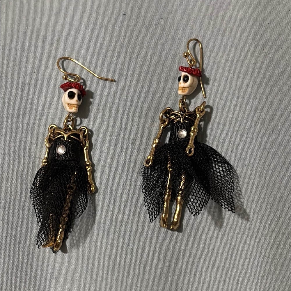 Gold and Black Skeleton Earrings
